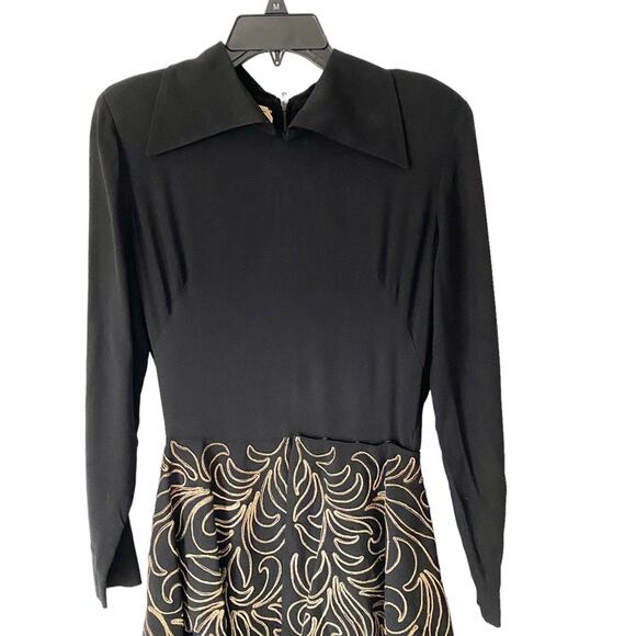Paul Sachs Vintage 1950s Vintage Black Gold Dress with Removable Peplum medium - Picture 4 of 10